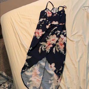 Blue floral high low racer back dress